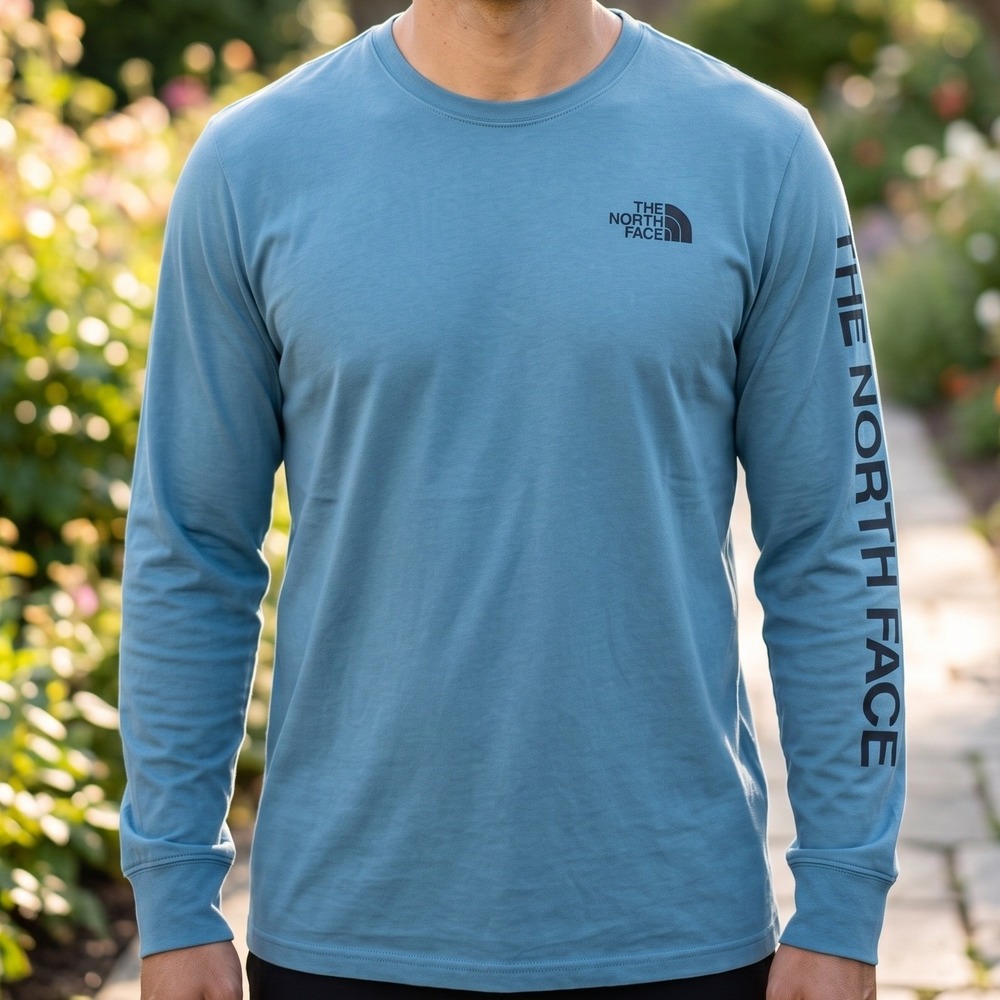 The North Face Mens Long Sleeve Graphic T-Shirt Blue Standard Fit Cotton XXL